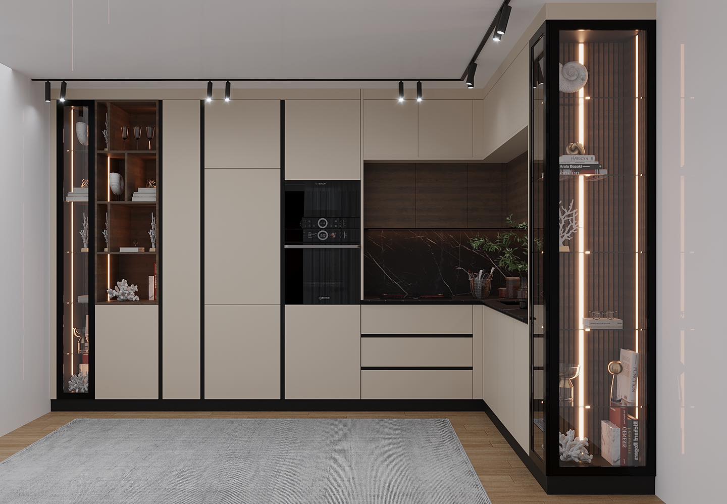 Cuisine contemporaine minimaliste aux tons clairs